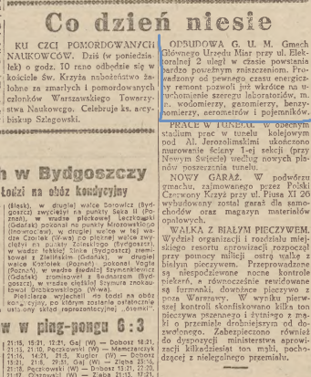 Informacja na str. 4 w: Gazeta Ludowa: pismo codzienne dla wszystkich. R. 2, 8 stycznia 1946 nr 7 Zdjęcie strony w gazecie z zaznaczoną notatką.