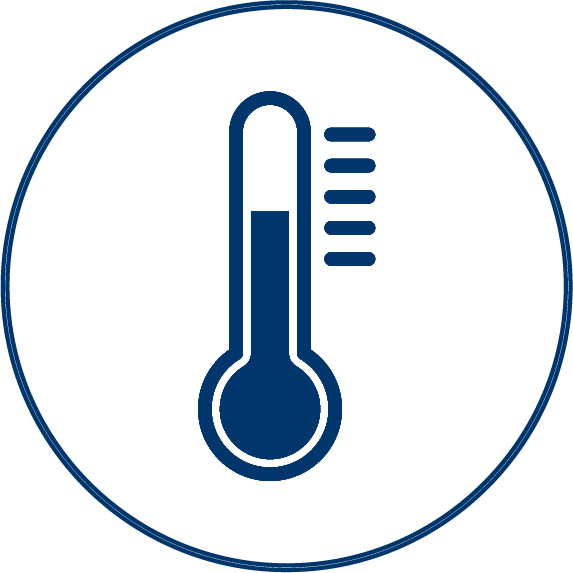 Ikona symbolizująca Pomiary w zakresie temperatury: termometr w kółku.
